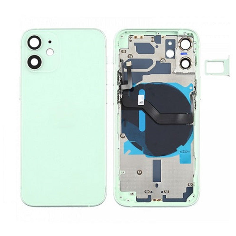 Back Housing With Power Flex Green No Logo For iPhone 12 (Best Aftermarket)