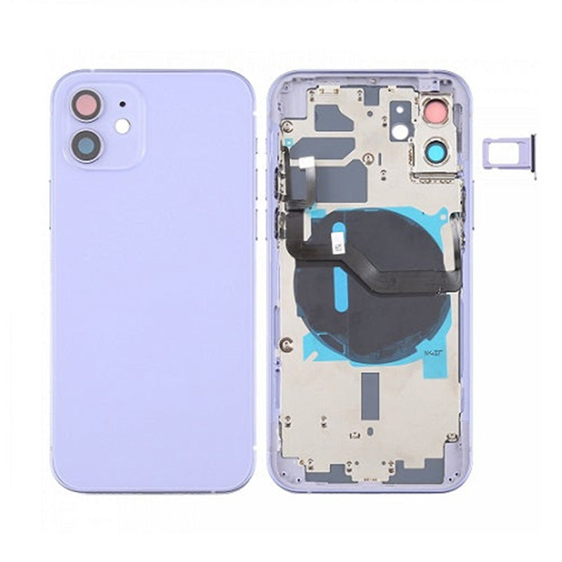 Back Housing With Power Flex Purple No Logo For iPhone 12 (Best Aftermarket)